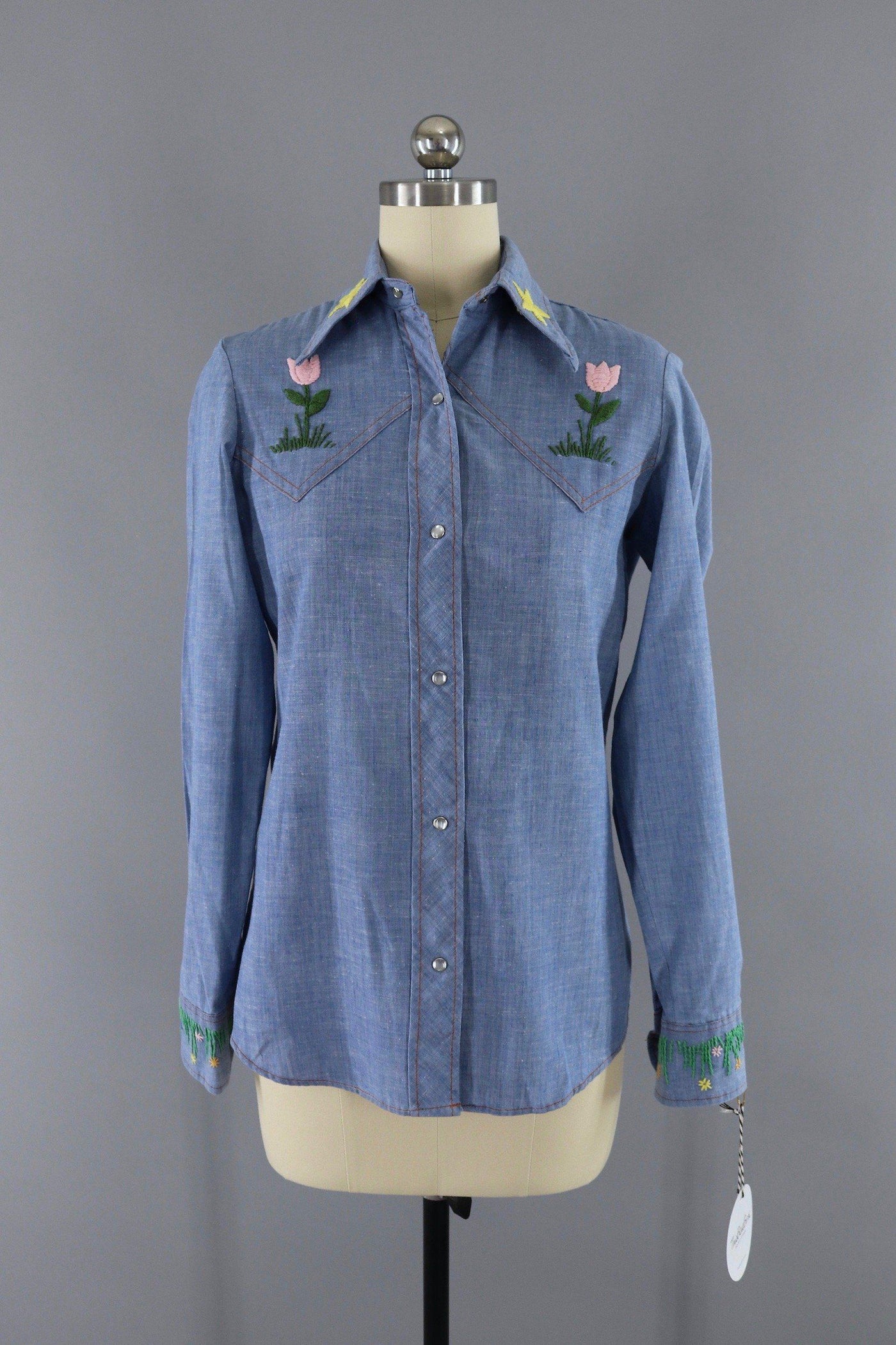 Vintage 1970s Embroidered Levi's Denim Western Shirt - ThisBlueBird