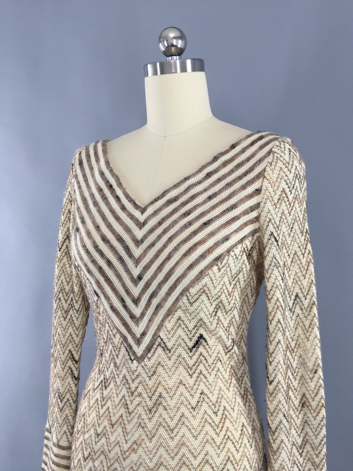 Vintage 1970s Maxi Sweater Dress / Coco California / Chevron Knit Dress - ThisBlueBird