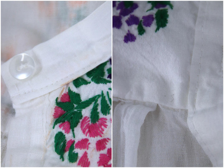 Vintage 1970s Mexican Blouse / Oaxacan Embroidered Tunic / White Cotton Gauze - ThisBlueBird