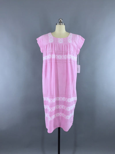 Vintage 1970s Mexican Dress / Pastel Pink Cotton - ThisBlueBird
