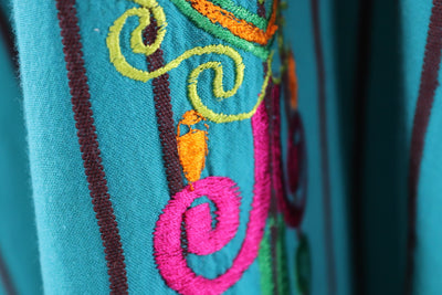 Vintage 1970s Mexican Embroidered Dress / Turquoise Blue - ThisBlueBird