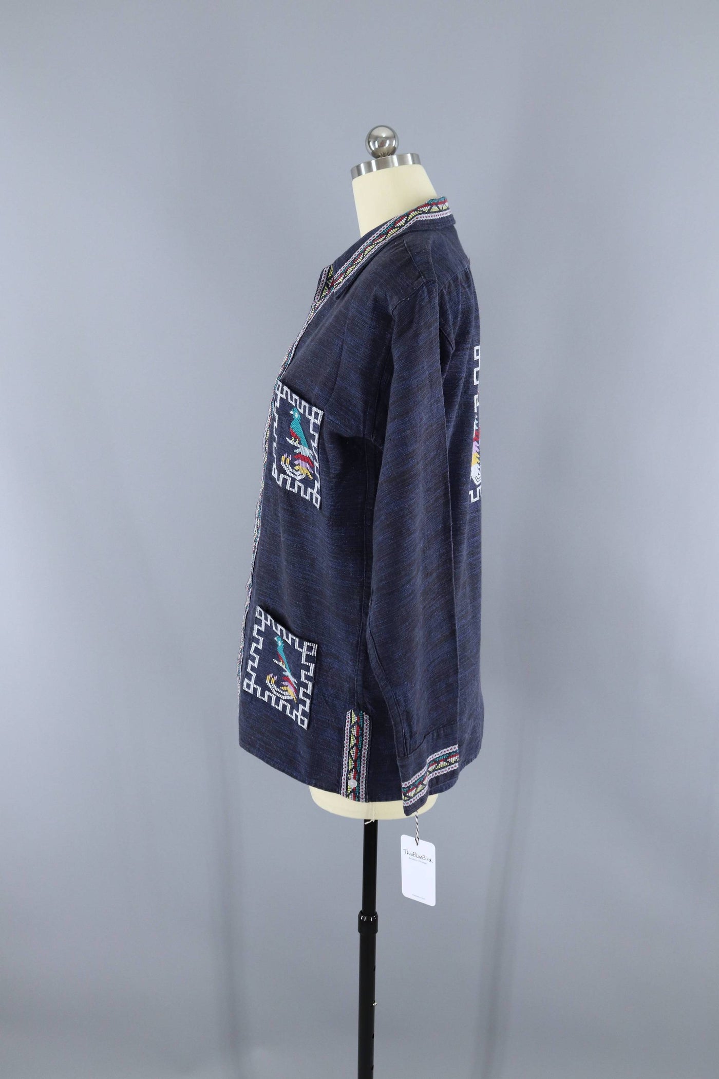 Vintage 1970s Mexican Embroidered Shirt / Navy Blue Birds – ThisBlueBird