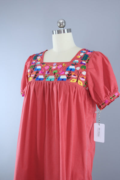 Vintage 1970s Mexican Oaxacan Embroidered Caftan Dress - ThisBlueBird