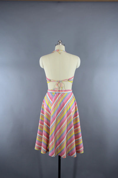 Vintage 1970s Mindy Malone Chevron Stripes Halter Dress - ThisBlueBird