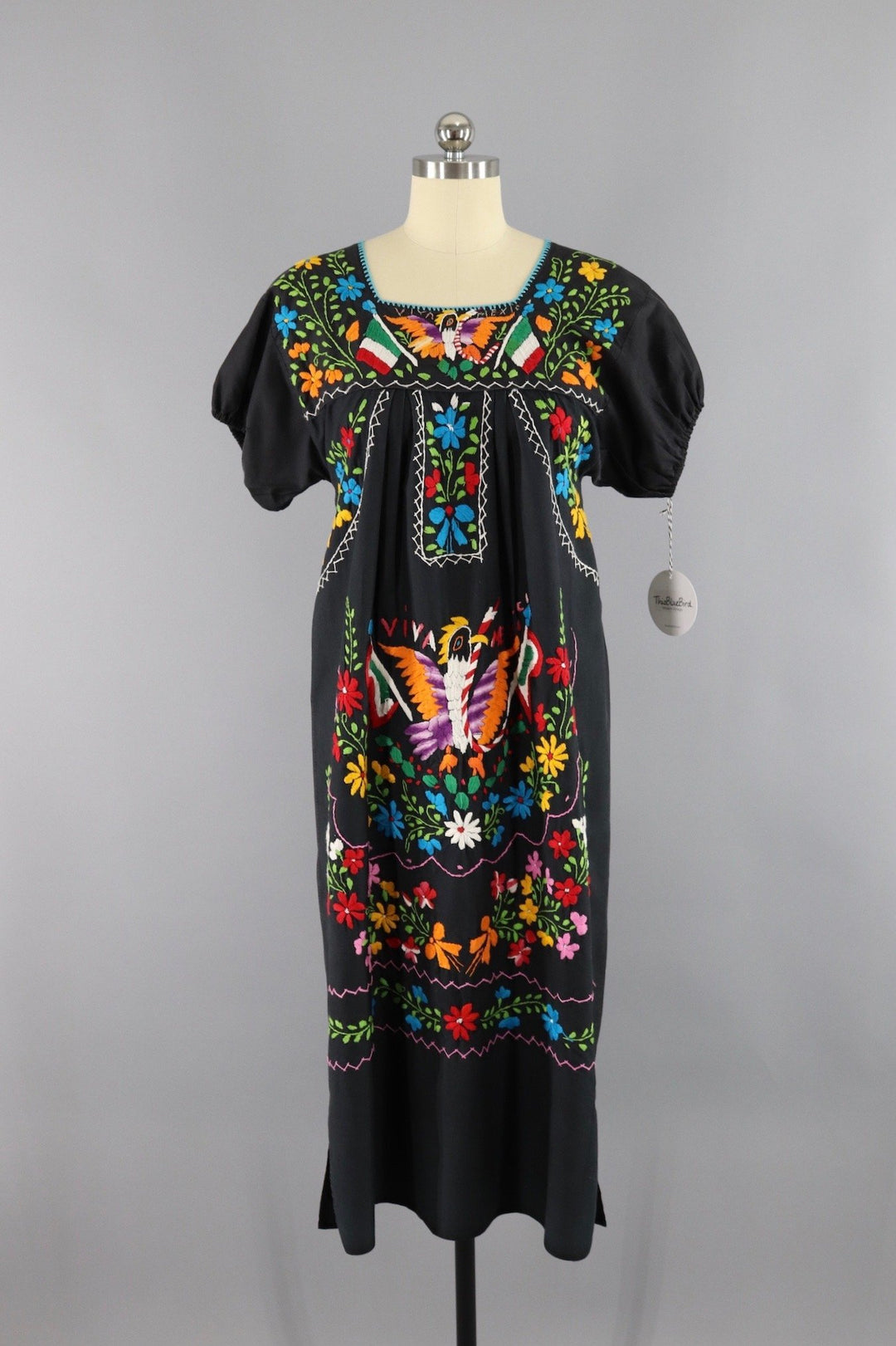 Vintage 1970s Oaxacan Mexican Embroidered Caftan Dress / Viva Mexico - ThisBlueBird