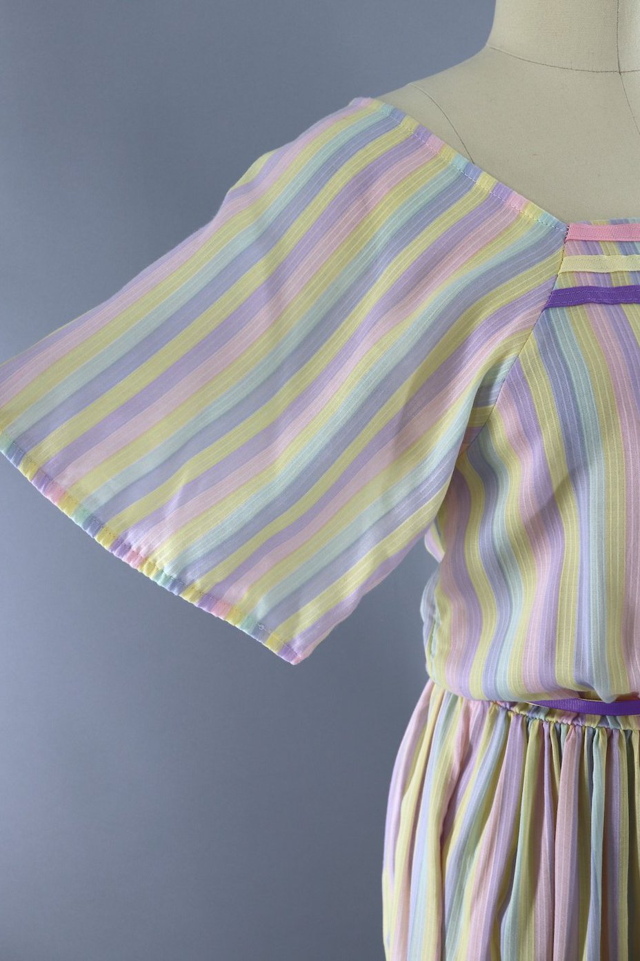 Vintage 1970s Pastel Rainbow Stripe Dress - ThisBlueBird