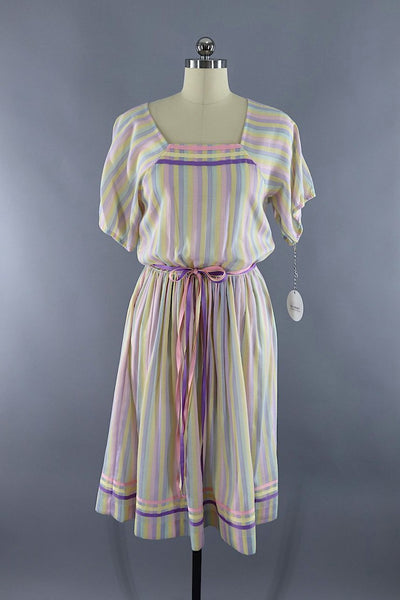 Vintage 1970s Pastel Rainbow Stripe Dress - ThisBlueBird