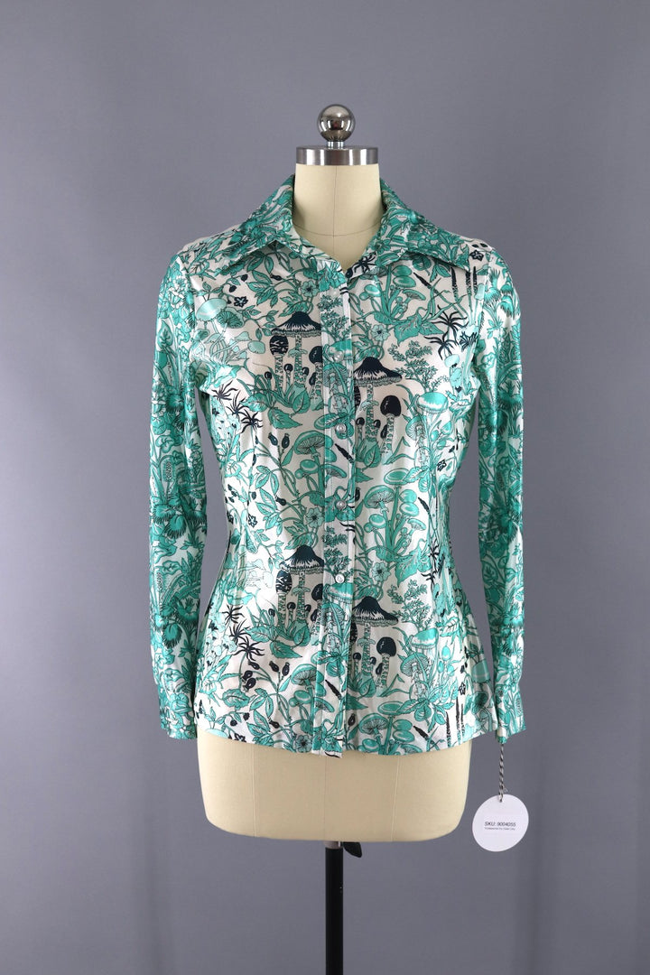 Vintage 1970s Psychedelic Novelty Print Mushrooms Shirt - ThisBlueBird