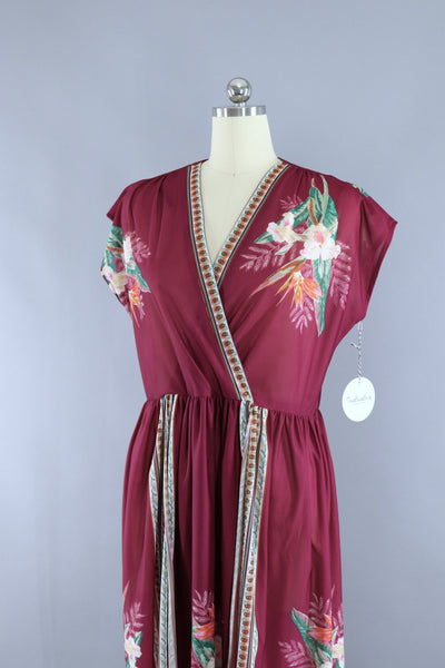 Vintage 1970s Purple Floral Print Dress - ThisBlueBird