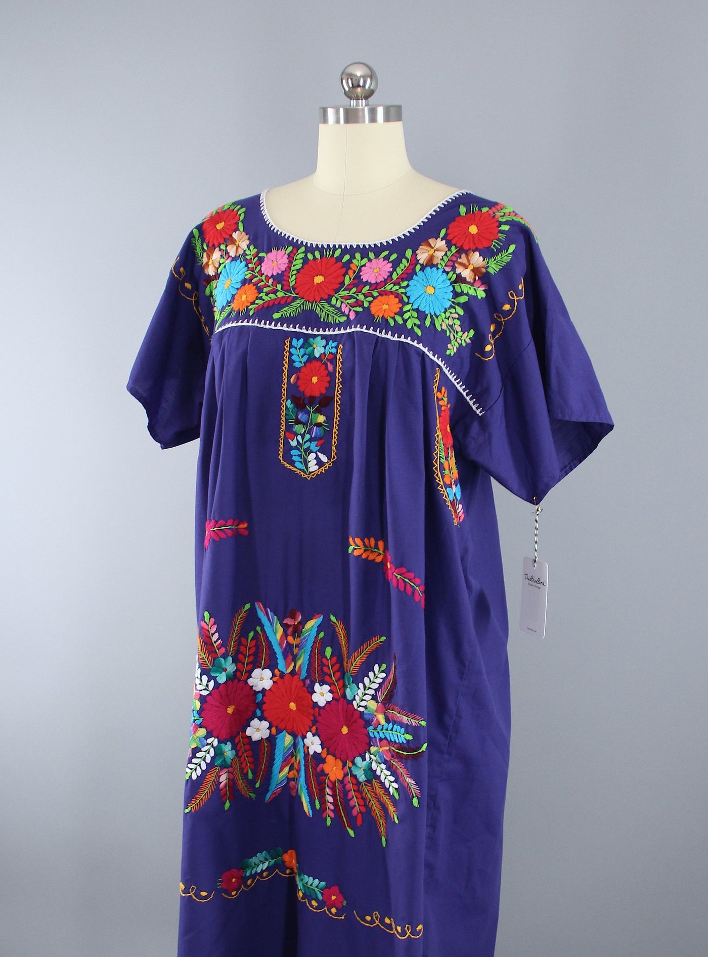 Vintage 1970s Purple Mexican Oaxacan Embroidered Caftan Dress ...