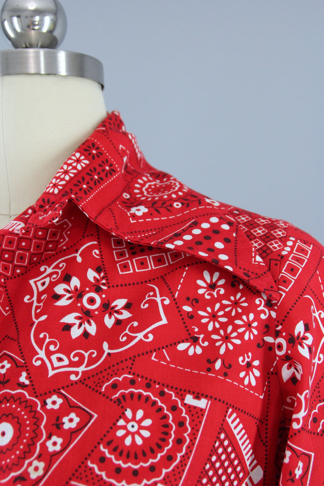 Vintage 1970s Red Bandana Print Shirt - ThisBlueBird