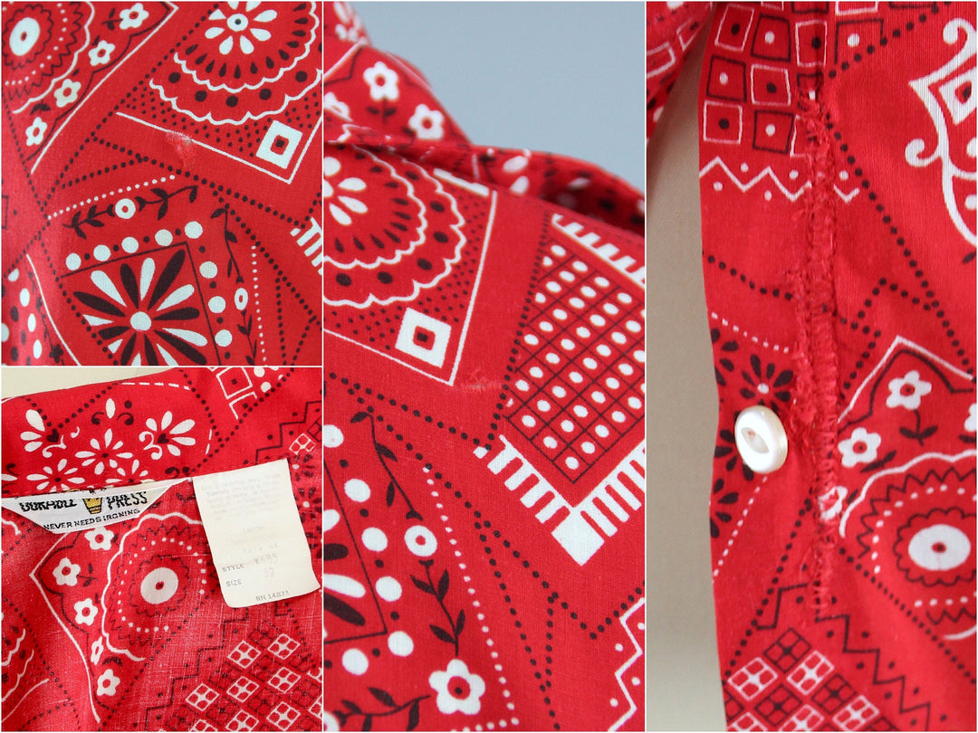 Vintage 1970s Red Bandana Print Shirt - ThisBlueBird