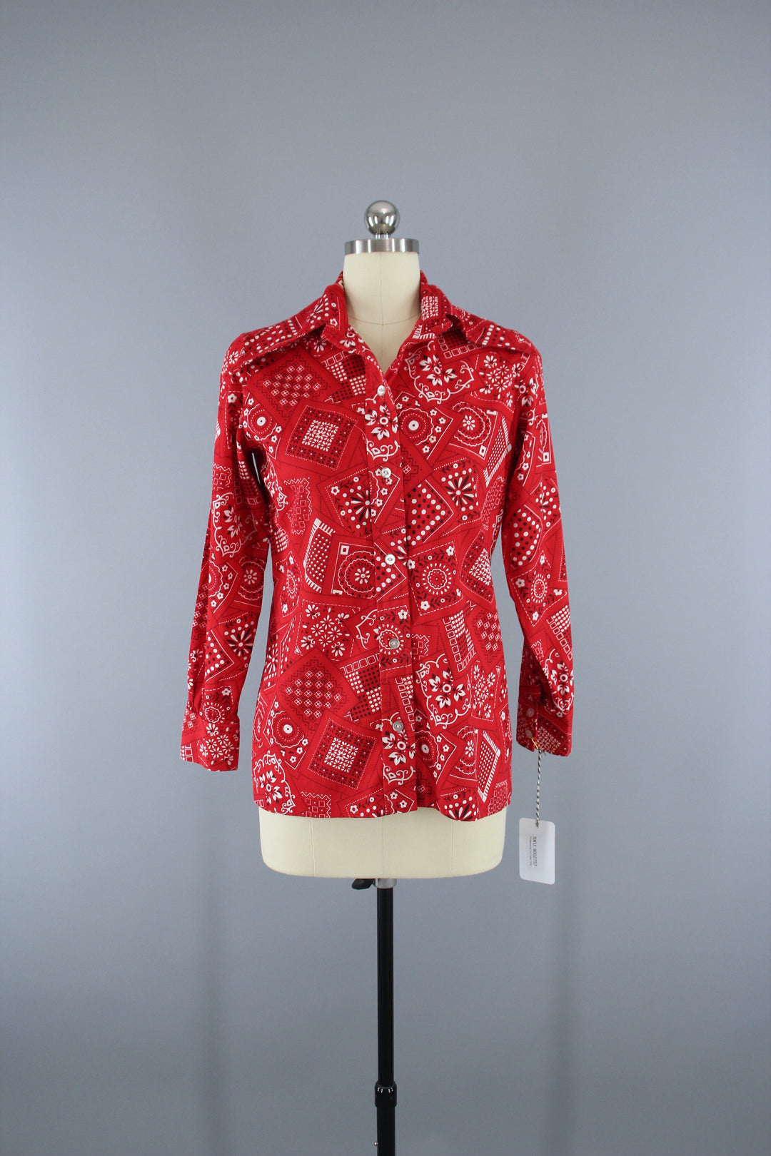 Vintage 1970s Red Bandana Print Shirt - ThisBlueBird