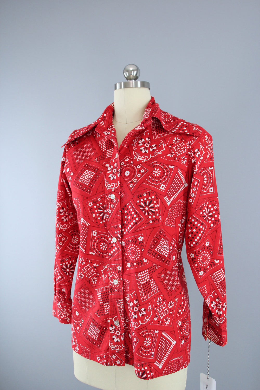 Vintage 1970s Red Bandana Print Shirt - ThisBlueBird