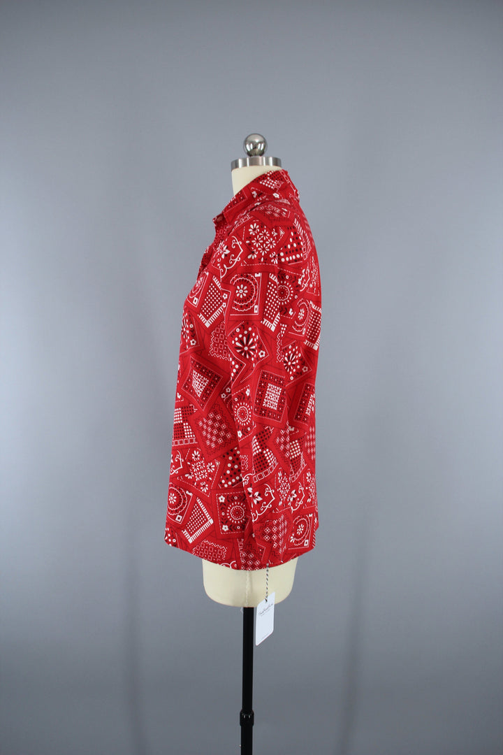 Vintage 1970s Red Bandana Print Shirt - ThisBlueBird