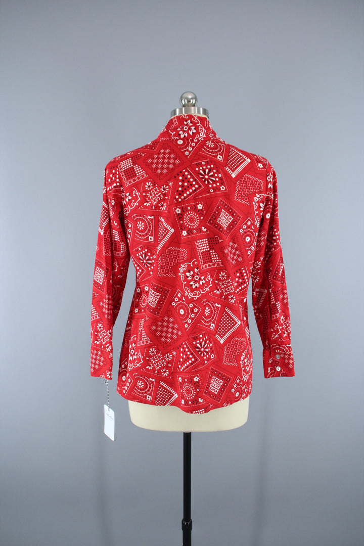 Vintage 1970s Red Bandana Print Shirt - ThisBlueBird