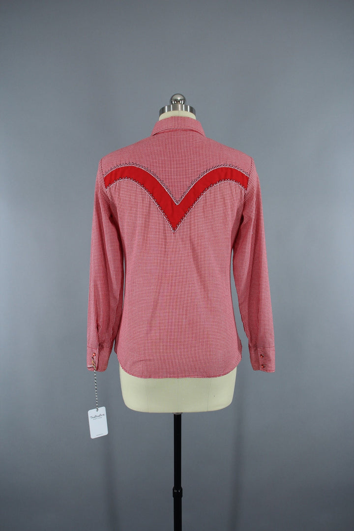 Vintage 1970s Red Gingham Karman Western Rockabilly Style Shirt - ThisBlueBird