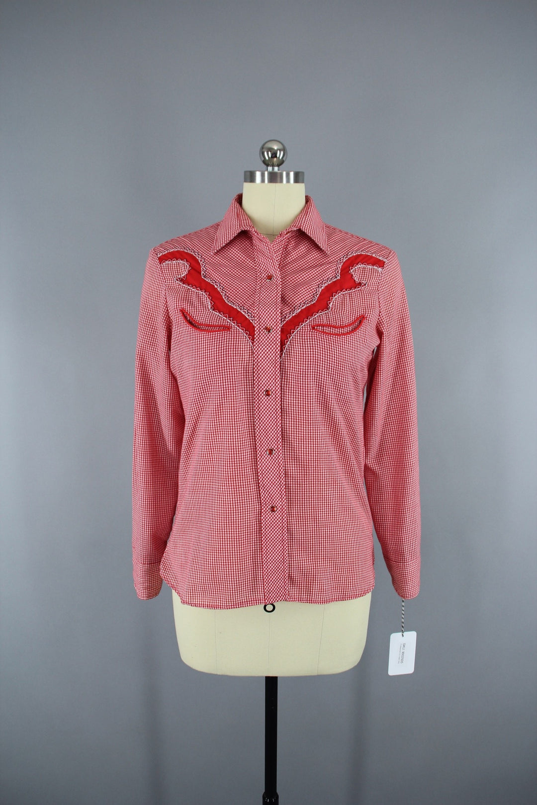 Vintage 1970s Red Gingham Karman Western Rockabilly Style Shirt - ThisBlueBird