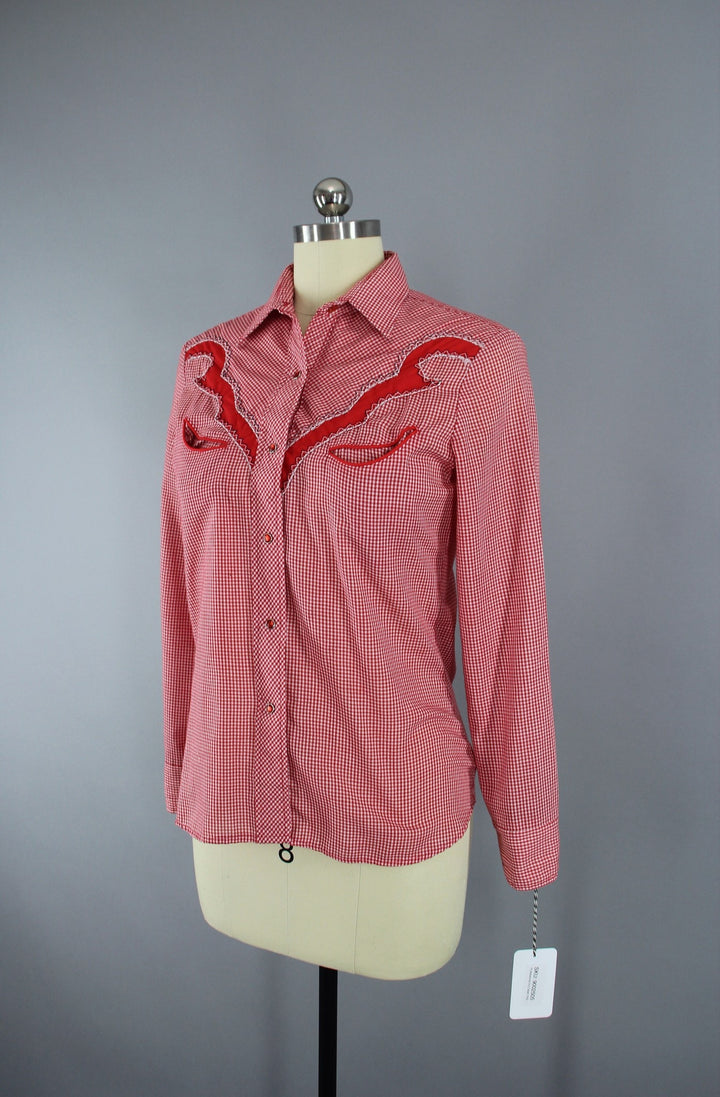 Vintage 1970s Red Gingham Karman Western Rockabilly Style Shirt - ThisBlueBird