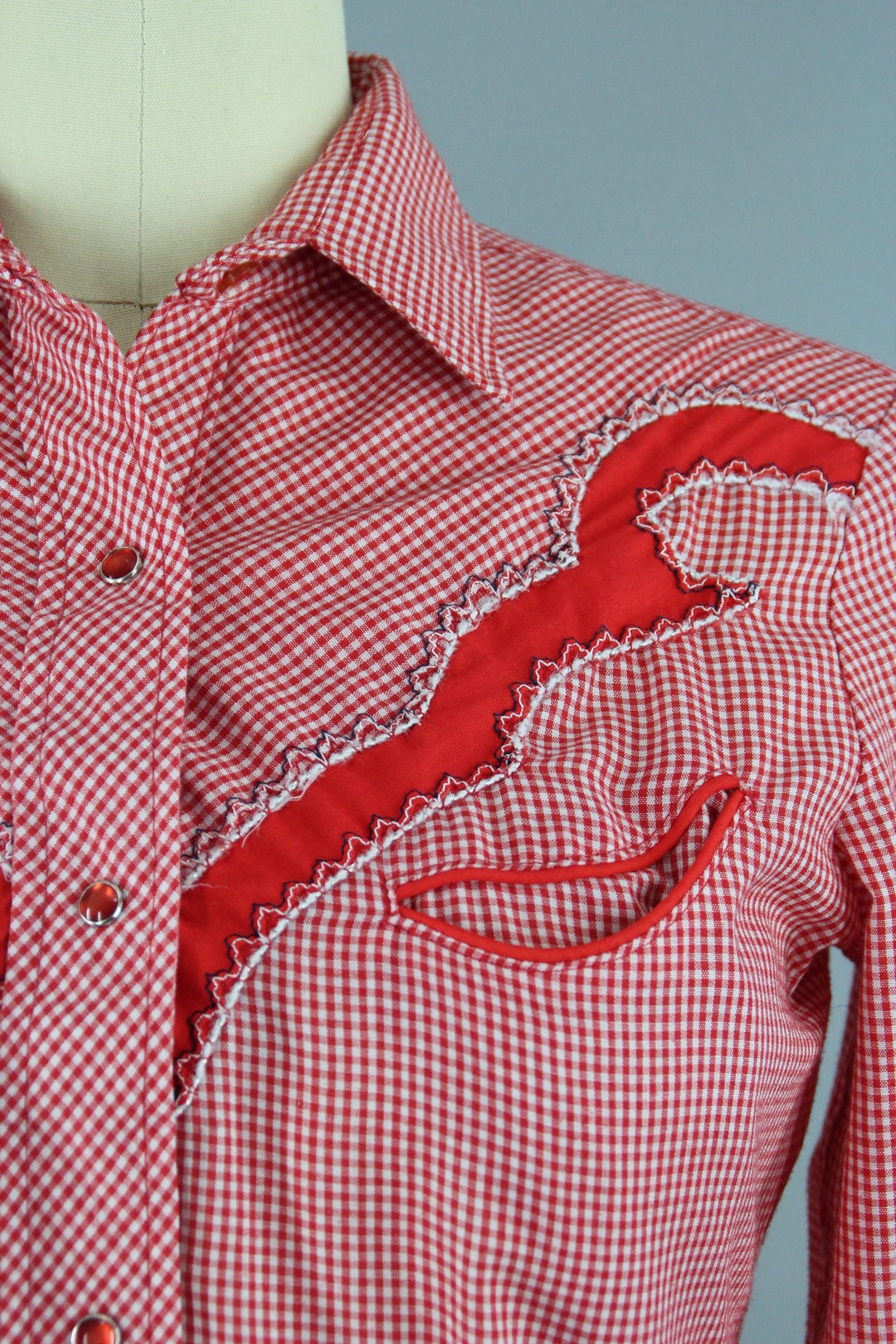 Vintage 1970s Red Gingham Karman Western Rockabilly Style Shirt - ThisBlueBird