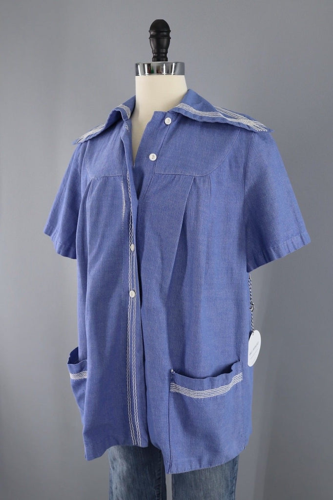 Vintage 1970s Sailor Style Chambray Maternity Shirt-ThisBlueBird - Modern Vintage
