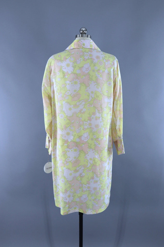 Vintage 1970s Shirt Dress / Pastel Yellow Abstract Print - ThisBlueBird