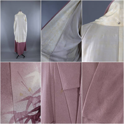 Vintage 1970s Silk Kimono Robe / Lavender Purple Bamboo - ThisBlueBird