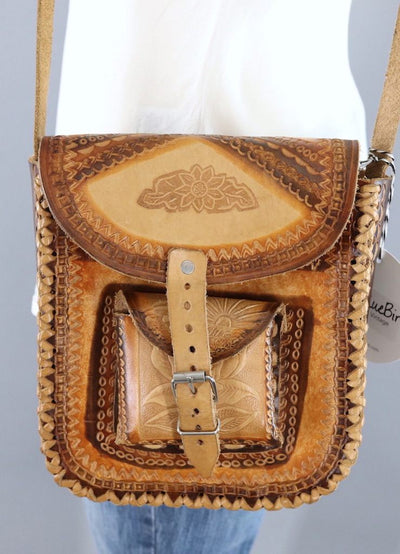 Vintage 1970s Leather Bag with Horses and Dolphins - ThisBlueBird