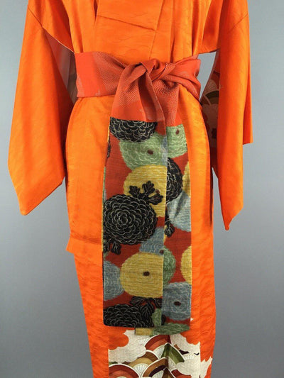 Vintage 1970s Vintage Silk Kimono Robe / Fan Print - ThisBlueBird