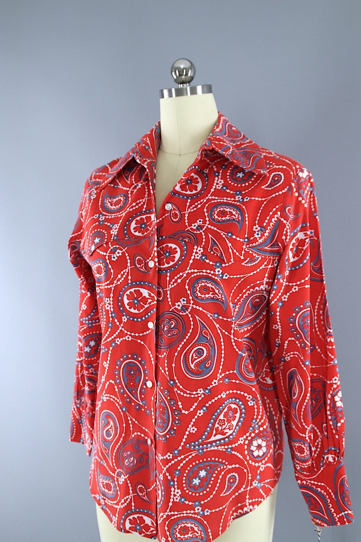 Vintage 1970s Red Bandana Print Shirt – ThisBlueBird