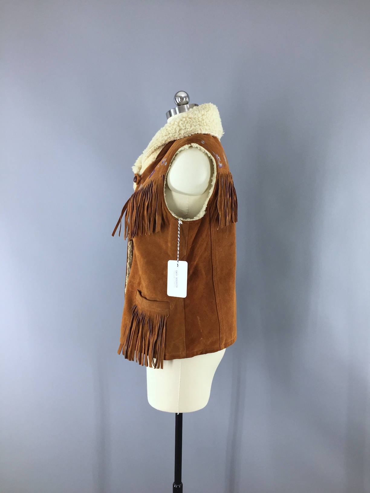 Vintage 1970s William Barry Suede Fringed Vest - ThisBlueBird
