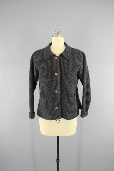 Vintage 1970s Woolrich Charcoal Grey Wool Cardigan Sweater - ThisBlueBird