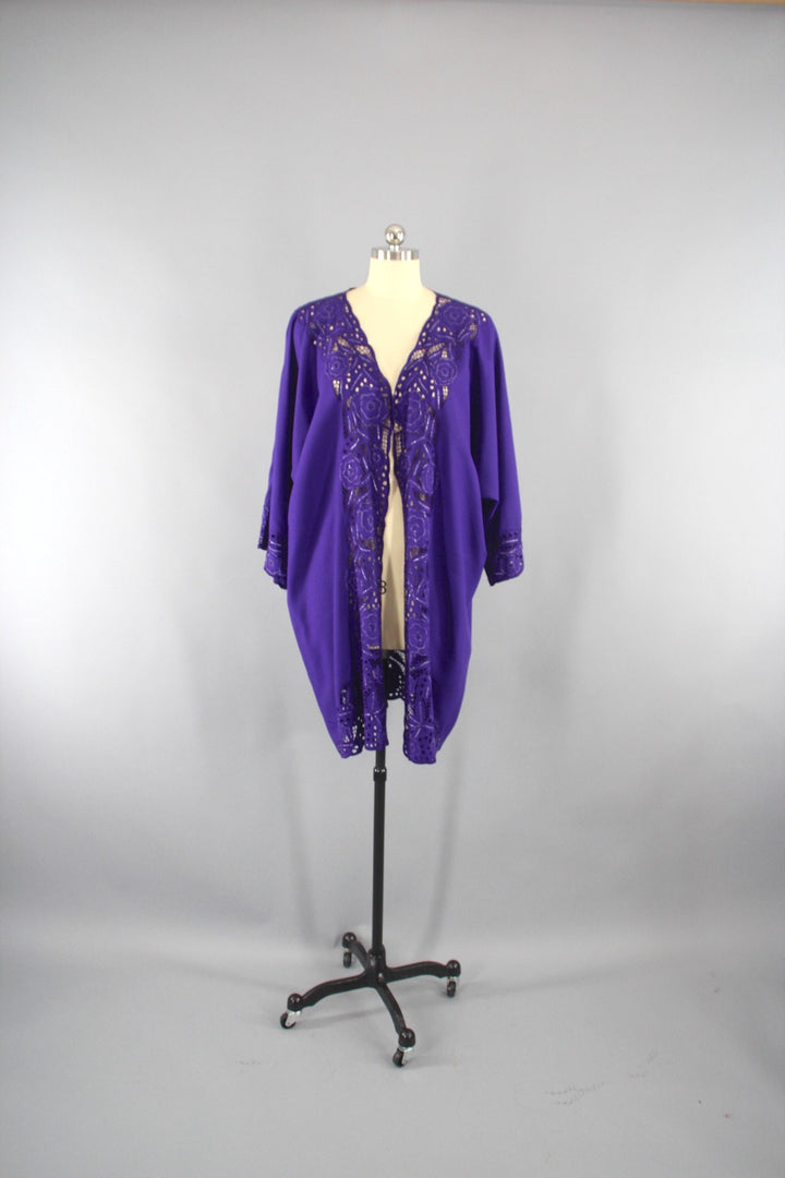 Vintage 1980s Bali Cutwork Kimono Robe - ThisBlueBird