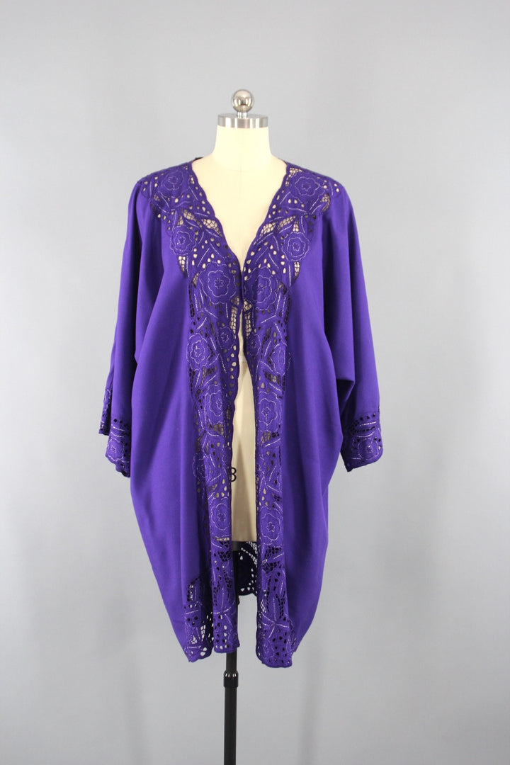 Vintage 1980s Bali Cutwork Kimono Robe - ThisBlueBird
