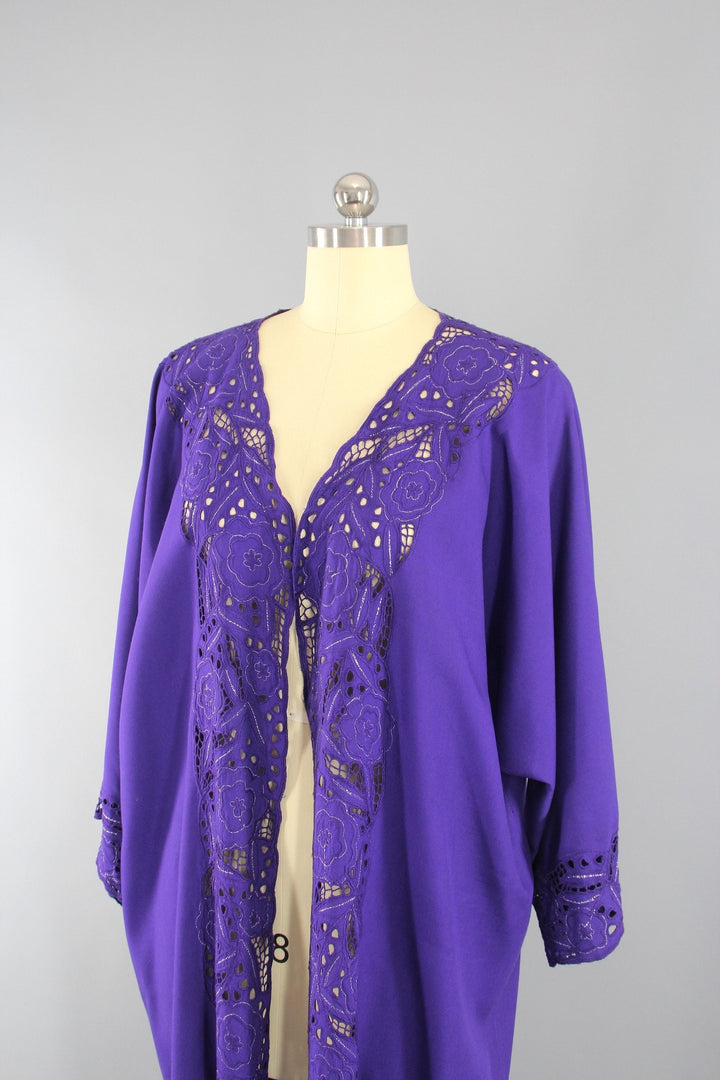 Vintage 1980s Bali Cutwork Kimono Robe - ThisBlueBird