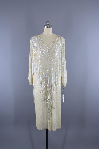 Vintage 1980s Beaded Sequined Dress / Destination Wedding Reception - ThisBlueBird