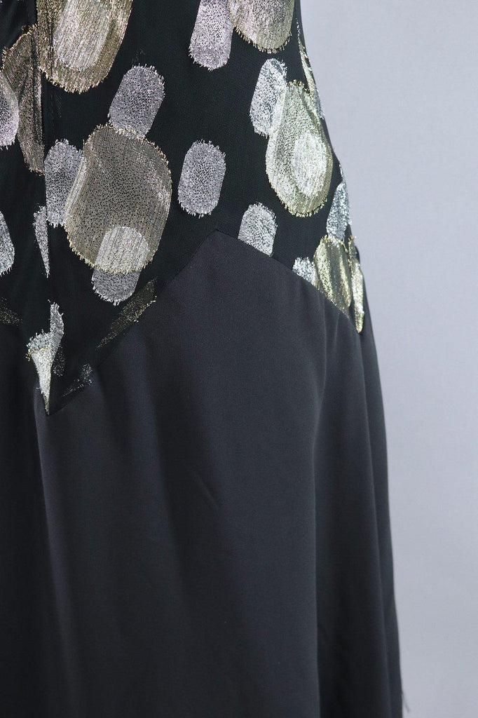 Vintage 1980s Black and Gold Chiffon Party Dress - ThisBlueBird