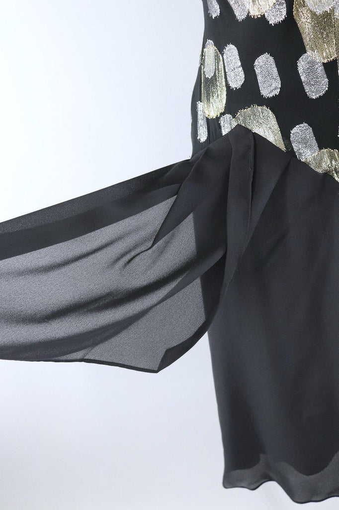 Vintage 1980s Black and Gold Chiffon Party Dress - ThisBlueBird