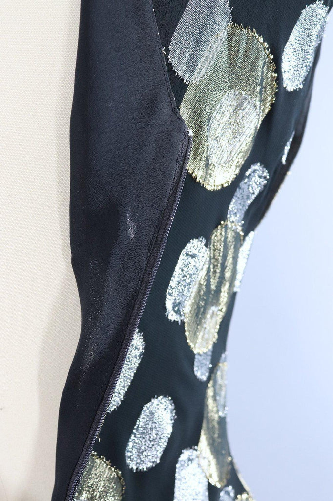 Vintage 1980s Black and Gold Chiffon Party Dress - ThisBlueBird