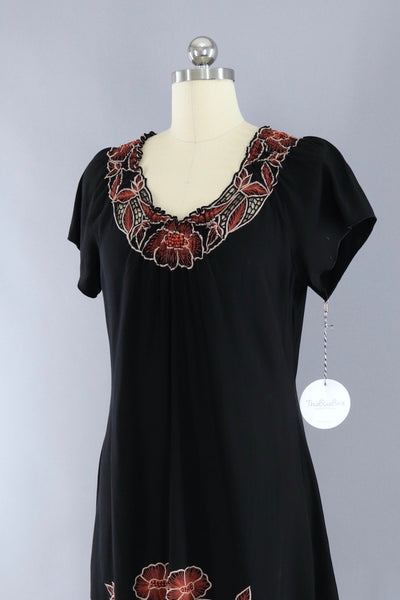 Vintage 1980s Black Floral Summer Dress - ThisBlueBird