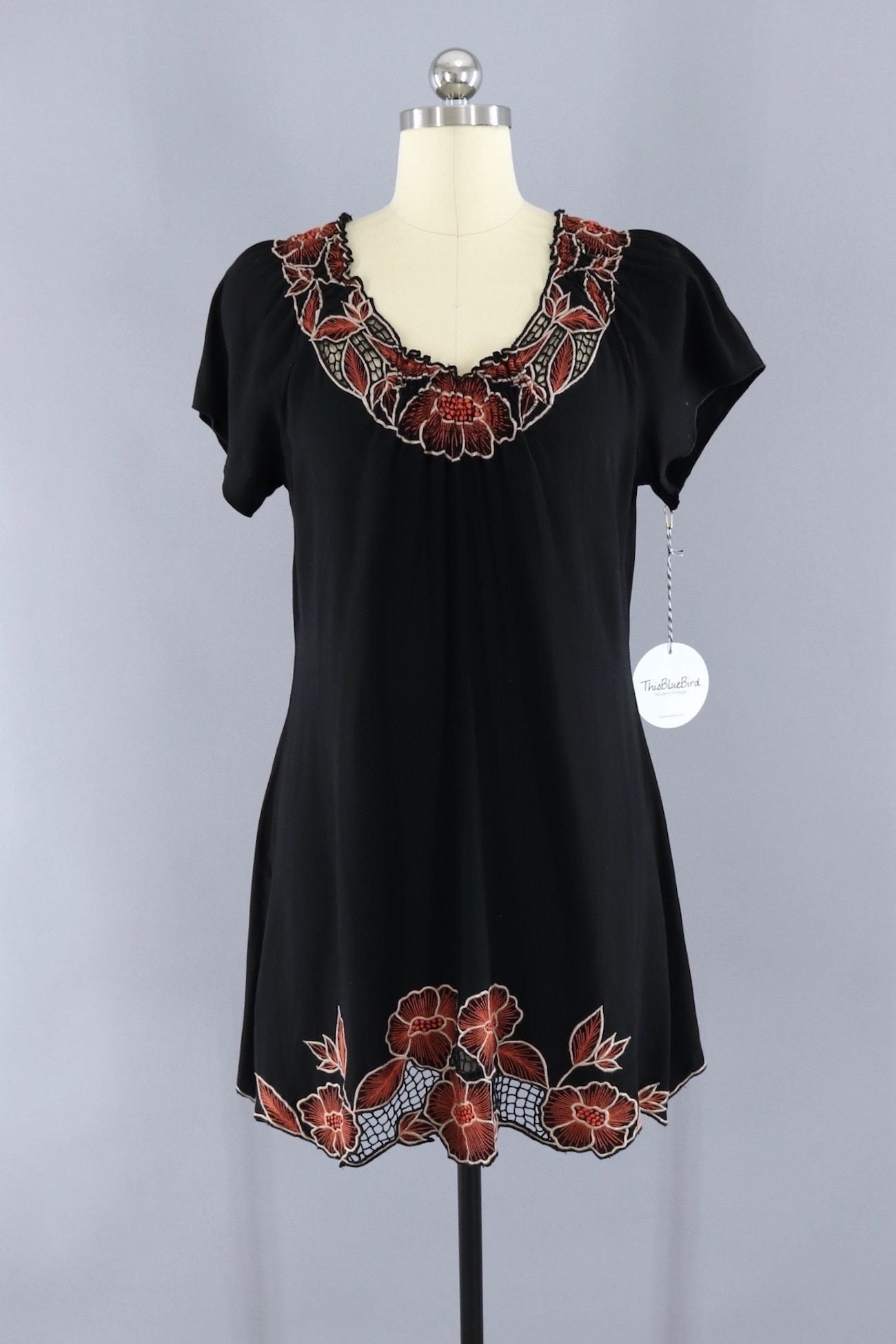 Vintage 1980s Black Floral Summer Dress - ThisBlueBird