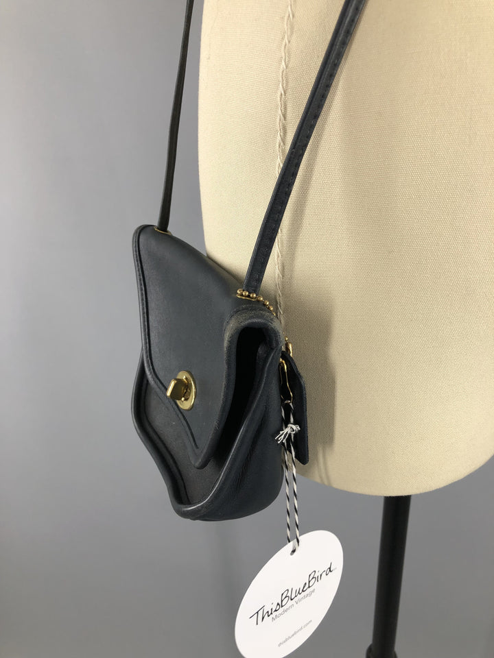 Vintage 1980s Black Leather COACH Cross Body Messenger Bag - ThisBlueBird
