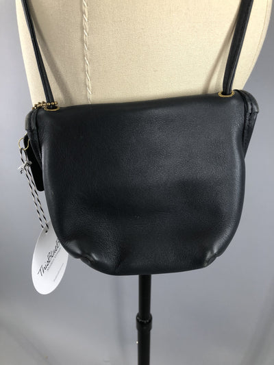 Vintage 1980s Black Leather COACH Cross Body Messenger Bag - ThisBlueBird
