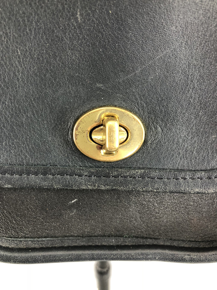 Vintage 1980s Black Leather COACH Cross Body Messenger Bag - ThisBlueBird