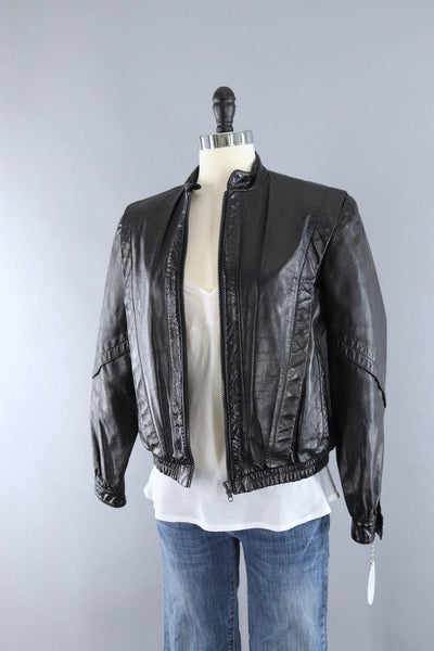 Vintage 1980s Black Leather Jacket with Sherpa Lining - ThisBlueBird