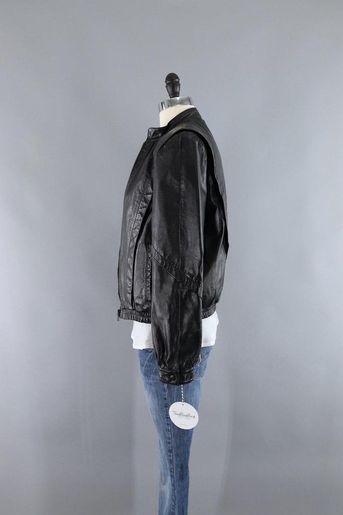Vintage 1980s Black Leather Jacket with Sherpa Lining - ThisBlueBird