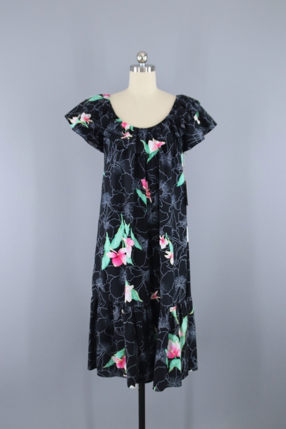 Vintage 1980s Black Orchid Hawaiian Print Caftan Dress – ThisBlueBird