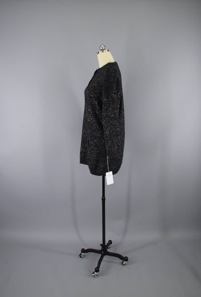 Vintage 1980s Black & Rainbow Lurex Knit Sweater Dress - ThisBlueBird