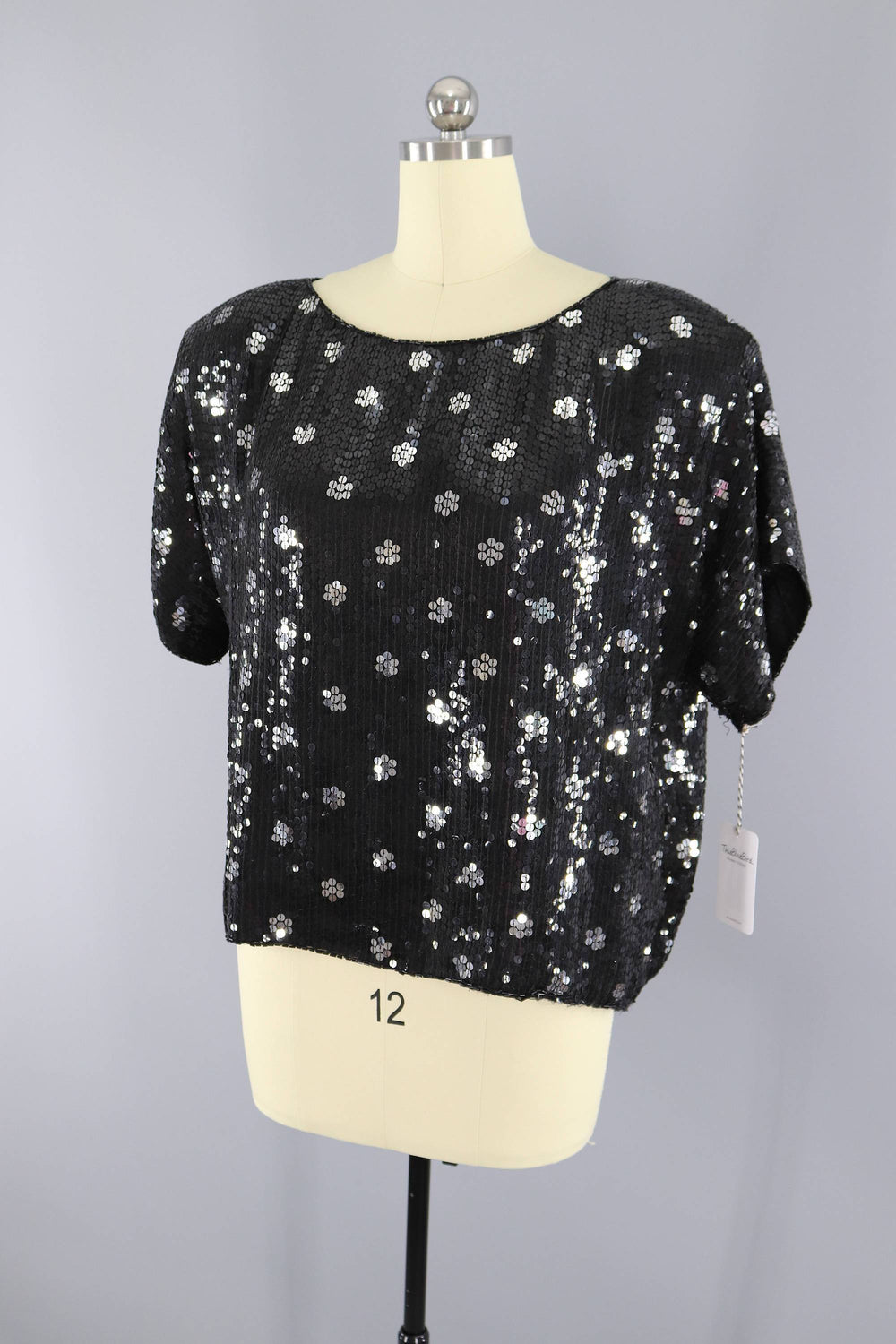 Vintage 1980s Black & Silver Sequined Trophy Blouse - ThisBlueBird