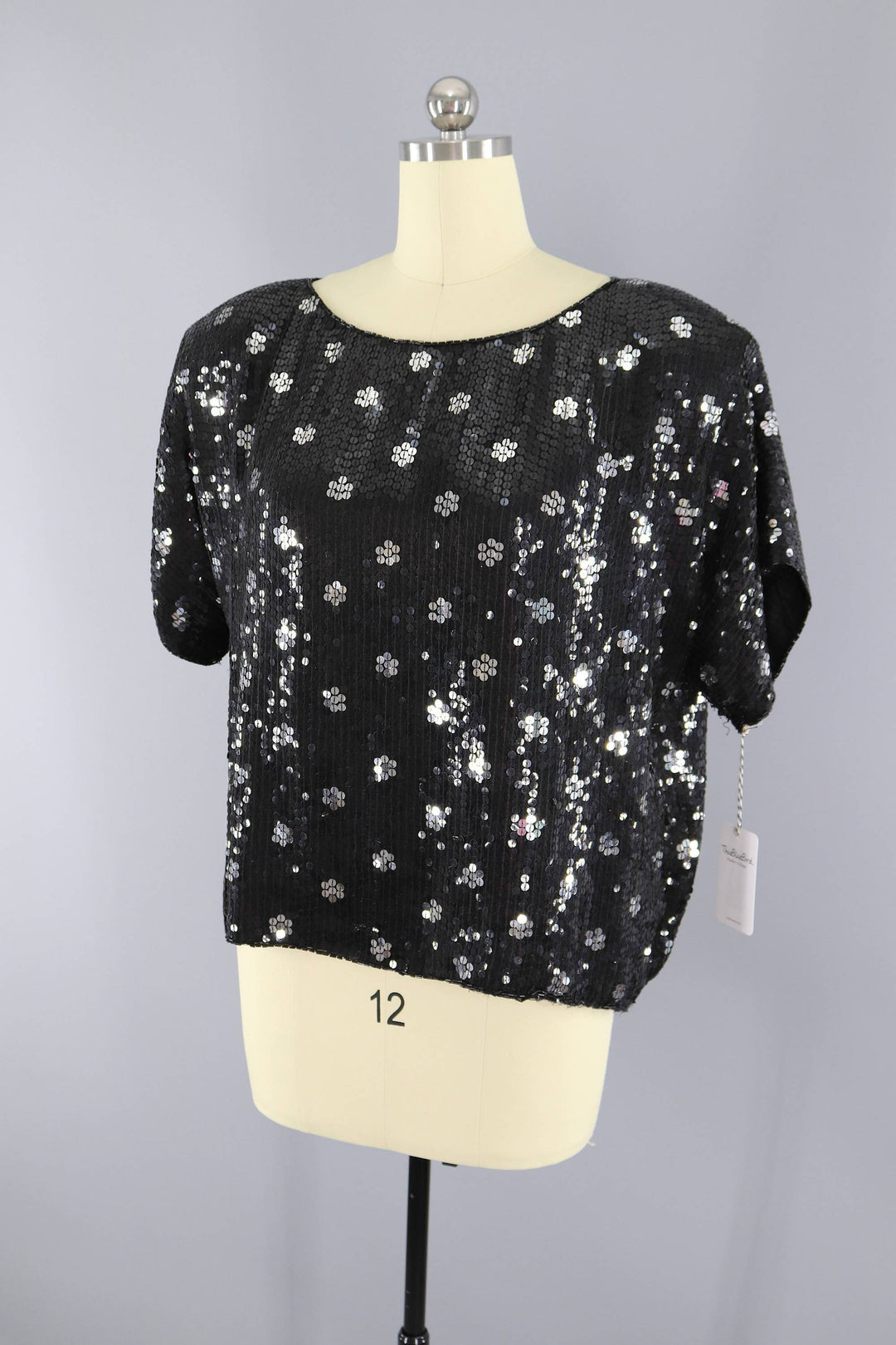 Vintage 1980s Black &amp; Silver Sequined Trophy Blouse - ThisBlueBird